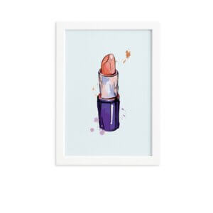 Quadro Maquiagem Batom Moldura Branca 33x43cm