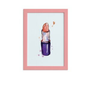 Quadro Maquiagem Batom Moldura Rosa 22x32cm