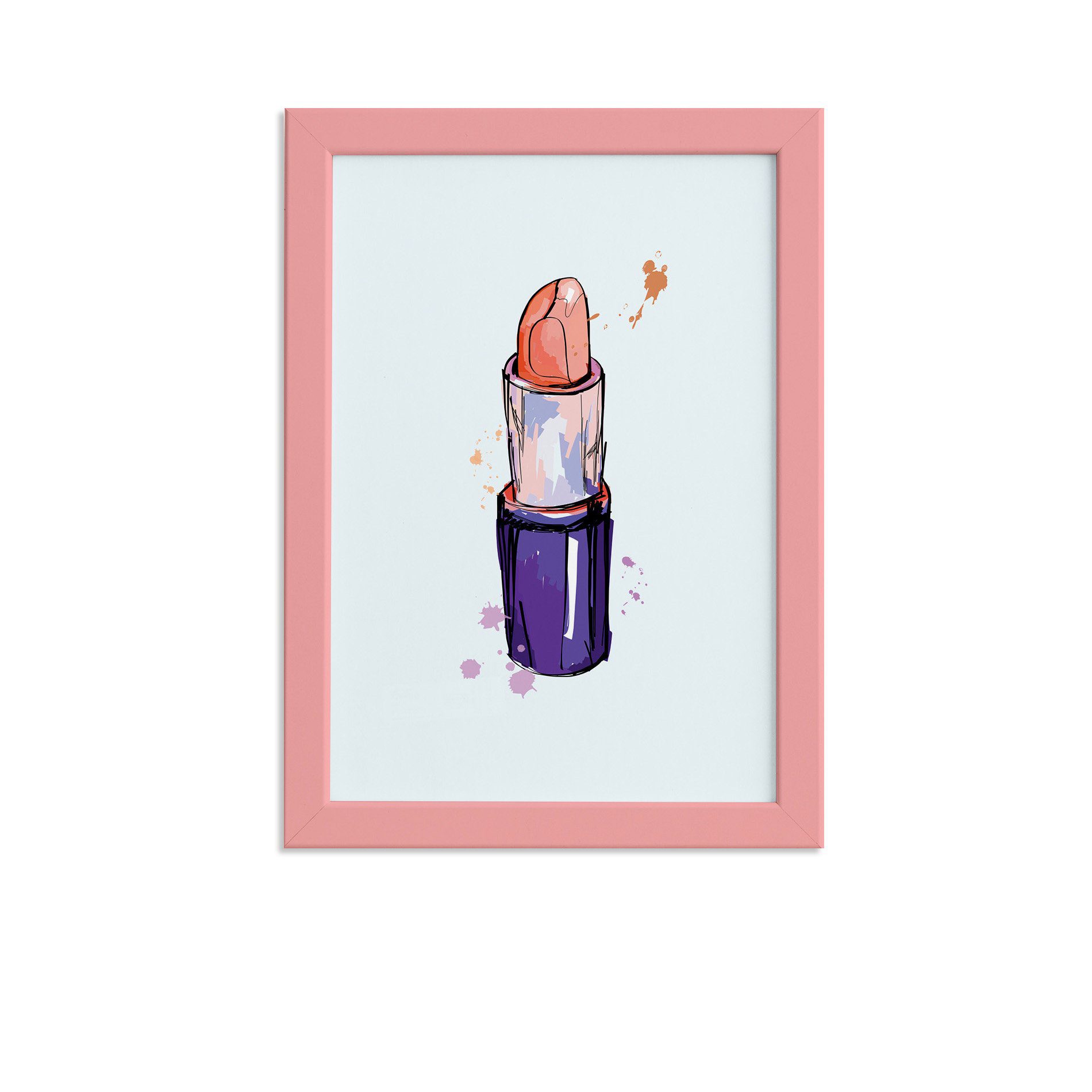 Quadro Maquiagem Batom Moldura Rosa 22x32cm