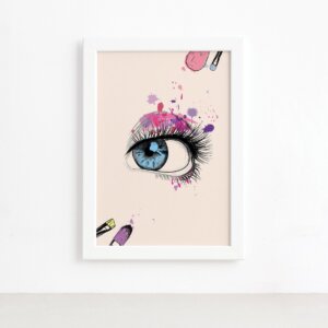 Quadro Maquiagem Rímel e Sombra Moldura Branca 22x32cm