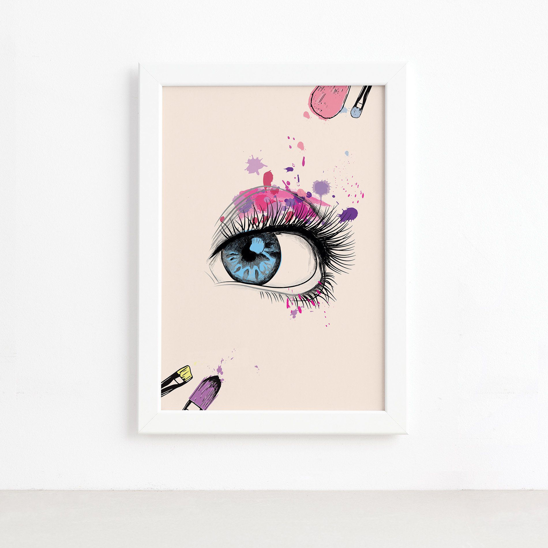 Quadro Maquiagem Rímel e Sombra Moldura Branca 22x32cm