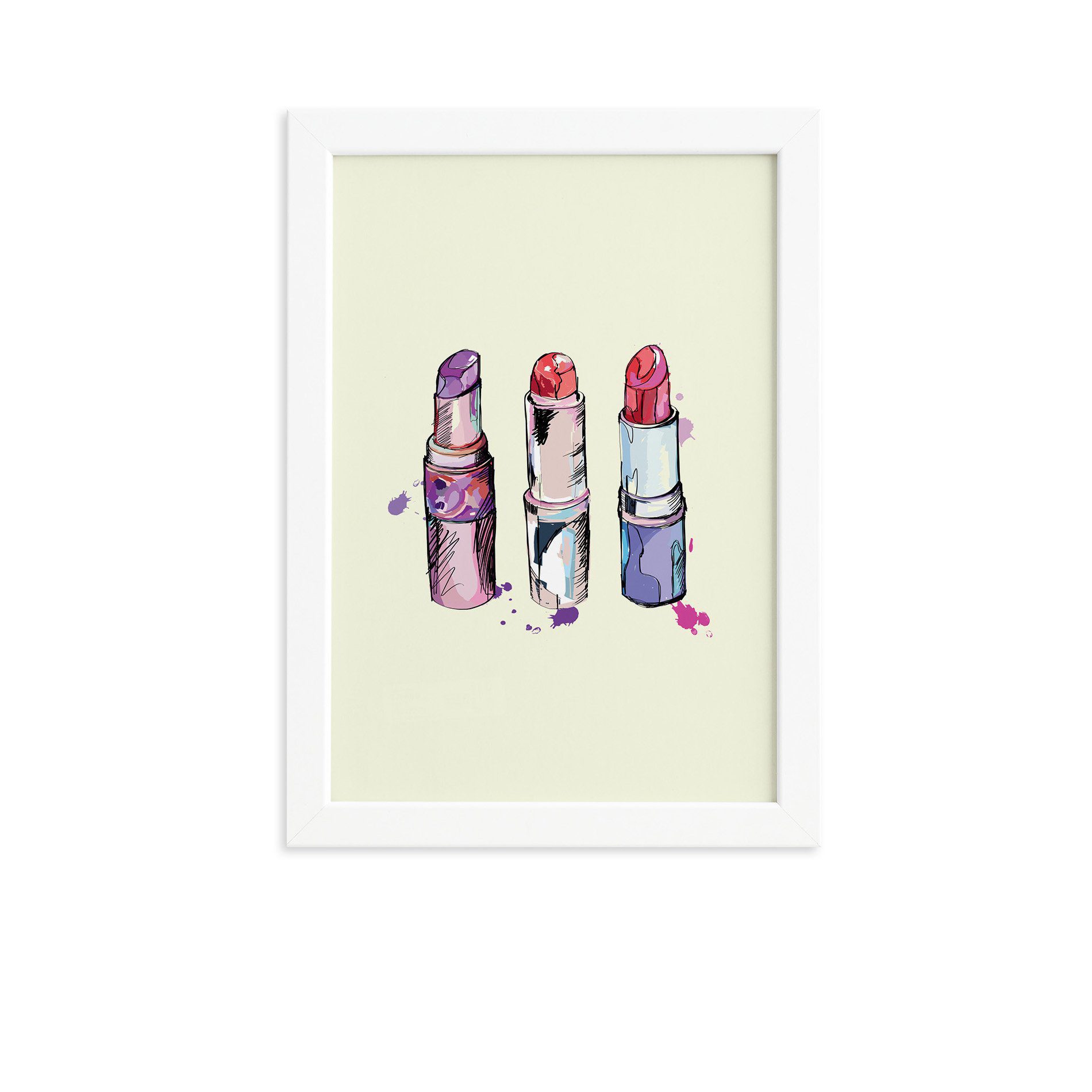 Quadro Maquiagem Batons Trio Moldura Branca 22x32cm