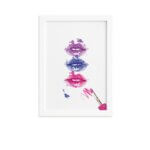 Quadro Maquiagem Bocas Trio Moldura Branca 33x43cm