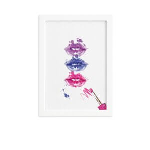 Quadro Maquiagem Bocas Trio Moldura Branca 33x43cm