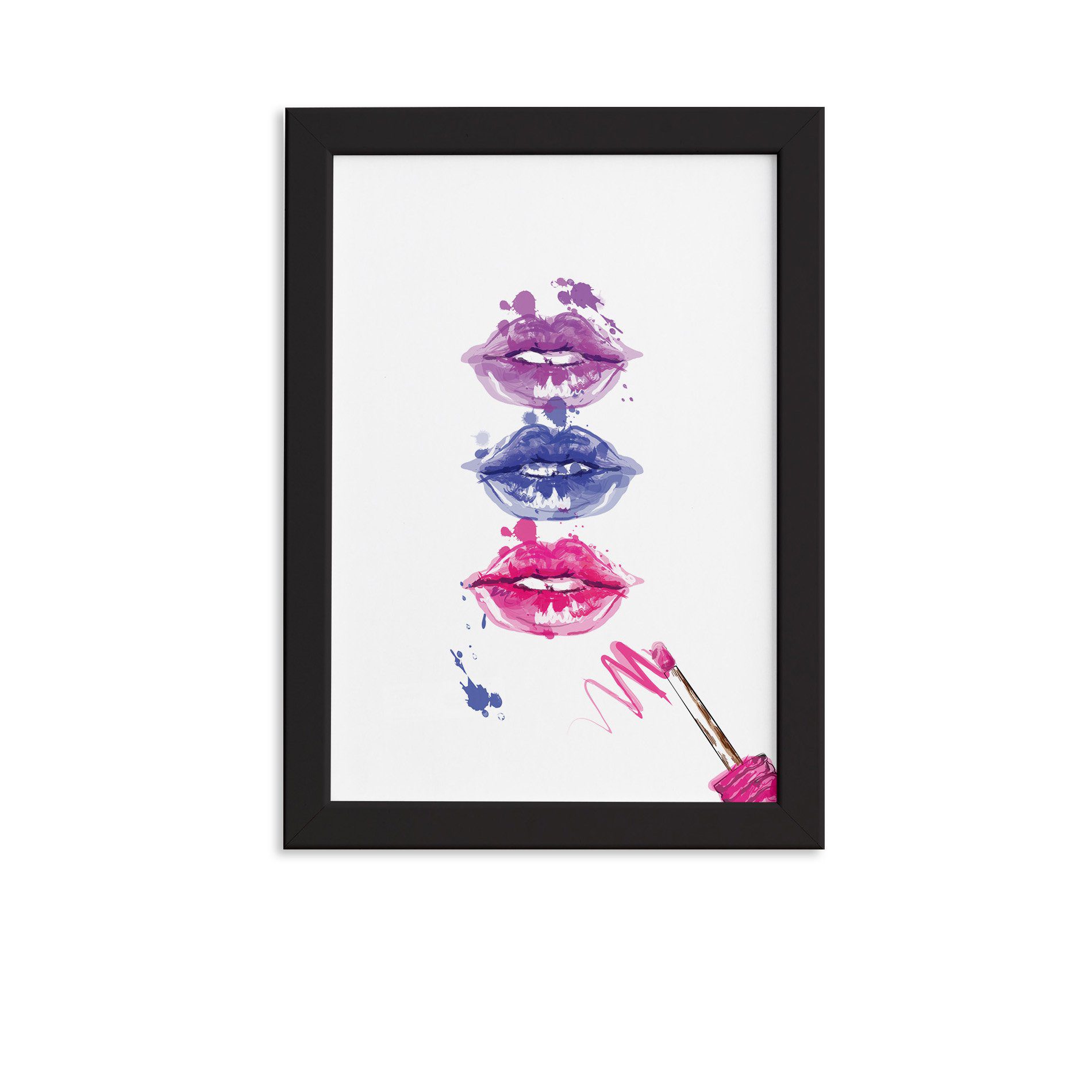 Quadro Maquiagem Bocas Trio Moldura Preta 33x43cm