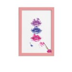 Quadro Maquiagem Bocas Trio Moldura Rosa 22x32cm