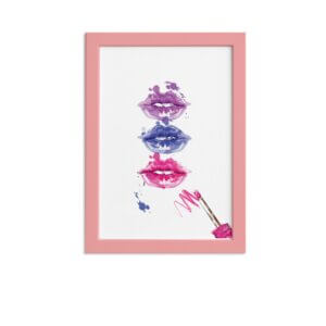 Quadro Maquiagem Bocas Trio Moldura Rosa 22x32cm