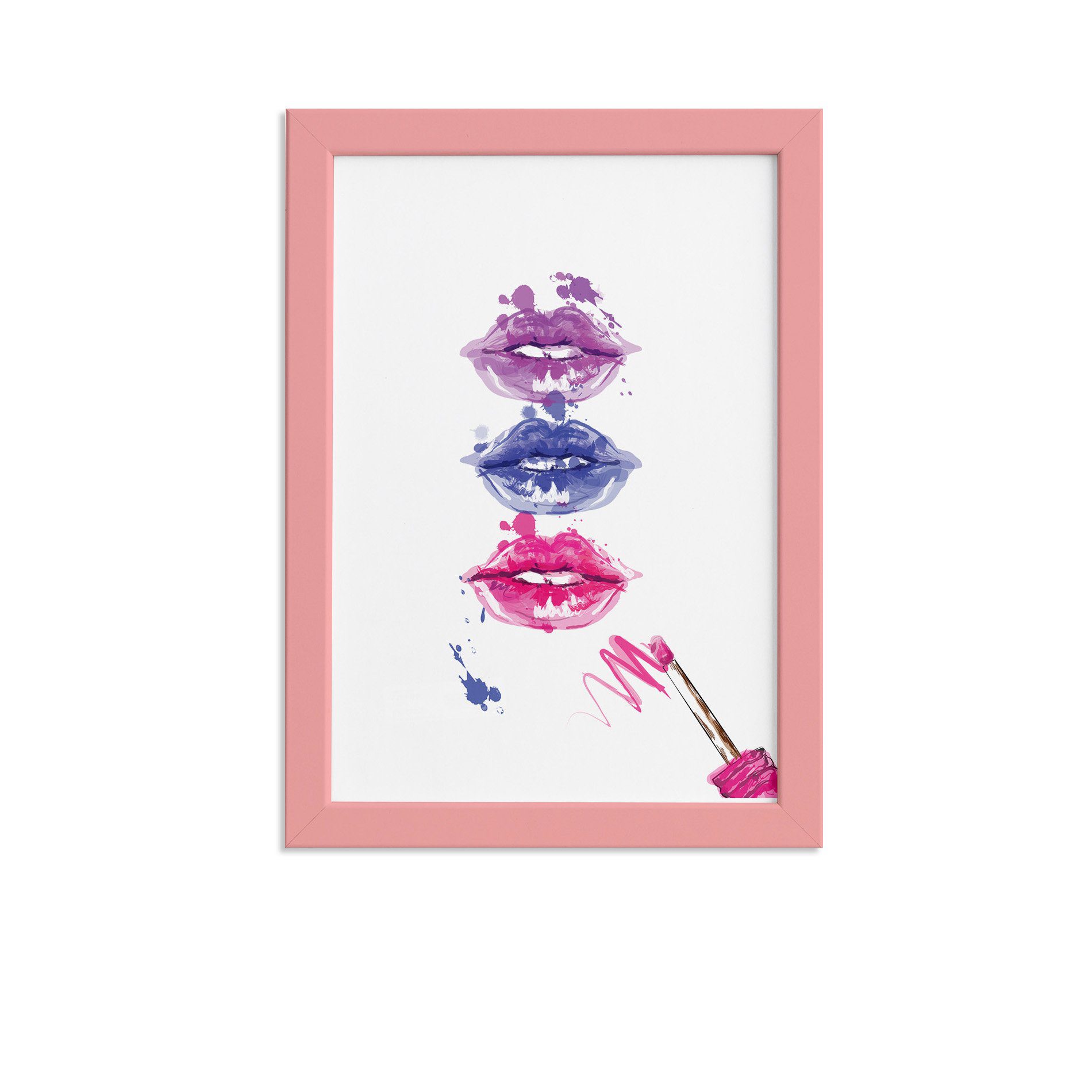 Quadro Maquiagem Bocas Trio Moldura Rosa 22x32cm