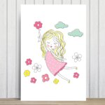Placa Decorativa MDF Infantil Menina e Flores 30x40cm