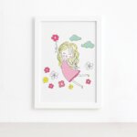 Quadro Decorativo com Moldura Branca Menina Flores 33x43cm