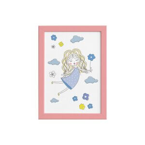 Quadro para Quarto Menina e Flores Azuis Moldura Rosa