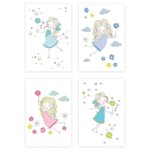 Placas Decorativas Menina e Flores MDF 20x30cm Kit 4un