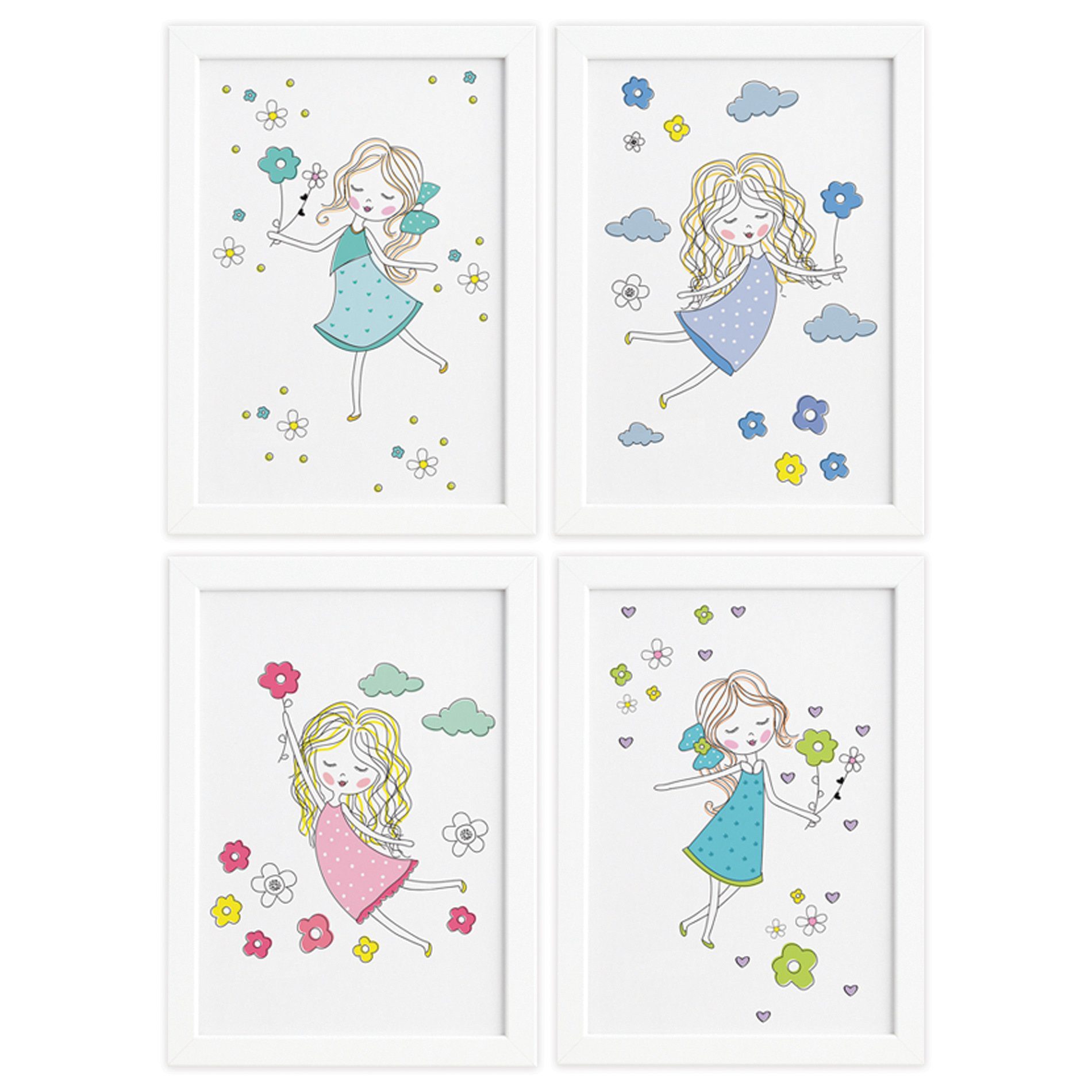 Quadros para Quarto Menina e Flores Moldura Branca