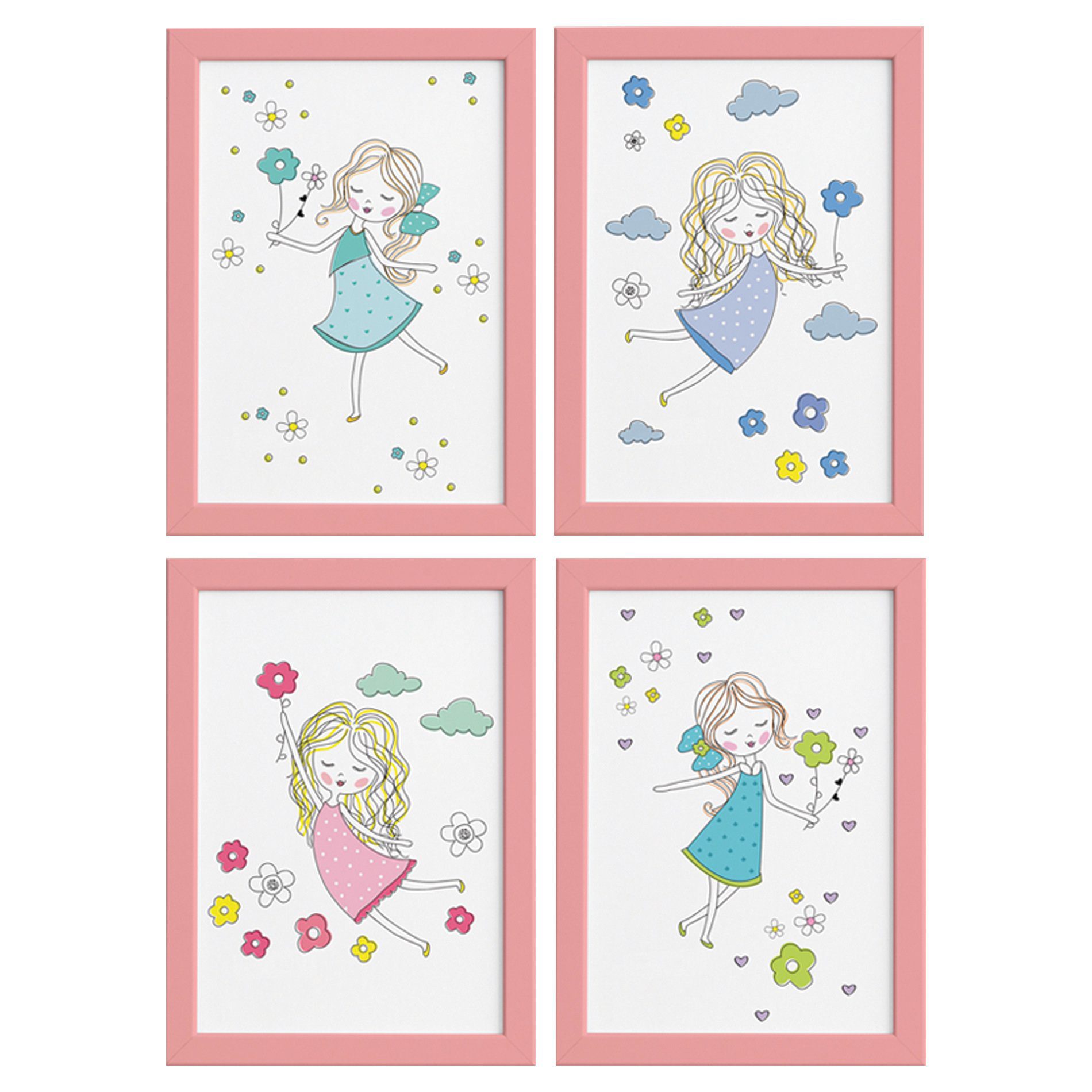 Quadros para Quarto Menina e Flores Moldura Rosa