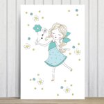 Placa Decorativa MDF Infantil Menina e Flores Verdes 20x30cm