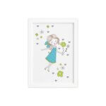 Quadro Quarto Menina Flores Turquesa Moldura Branca 33x43