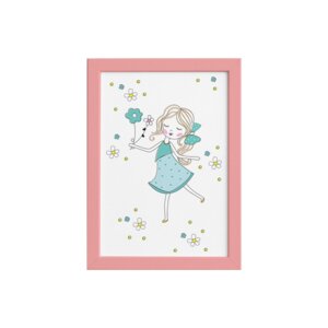 Quadro para Quarto Menina e Flores Verdes Moldura Rosa