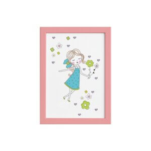 Quadro para Quarto Menina Flores Turquesa Moldura Rosa