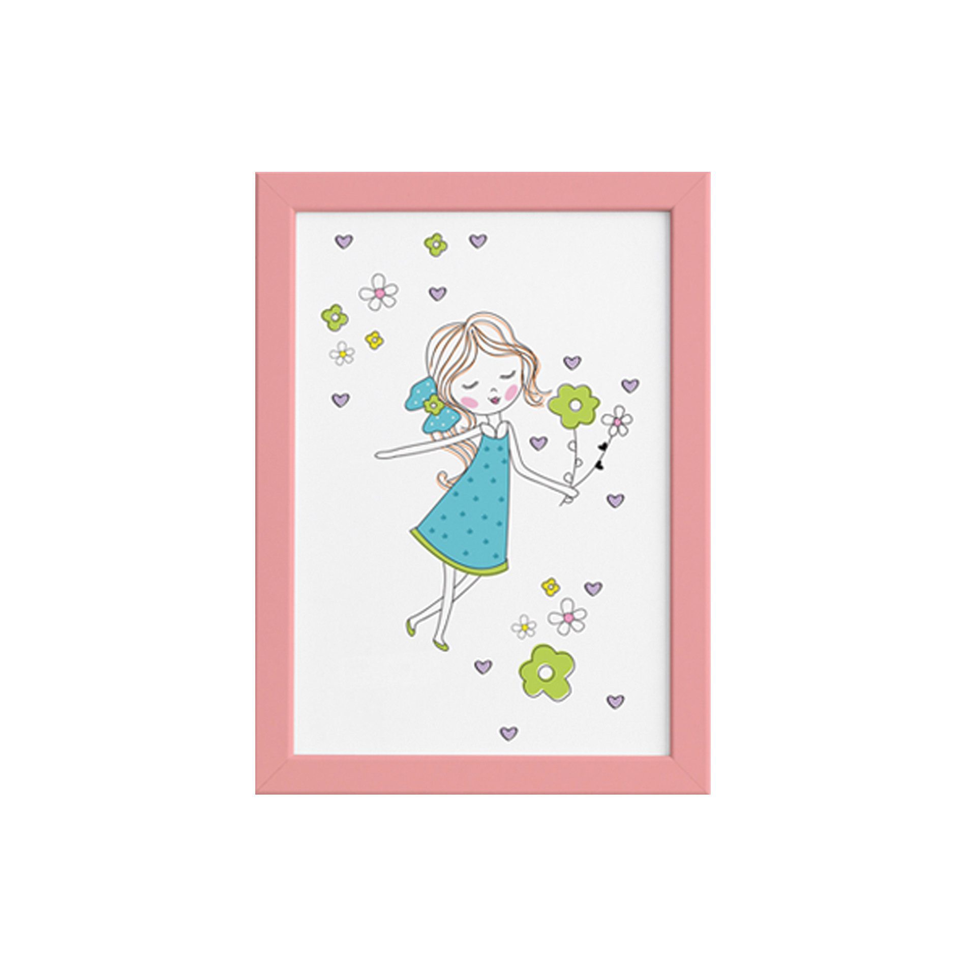 Quadro para Quarto Menina Flores Turquesa Moldura Rosa