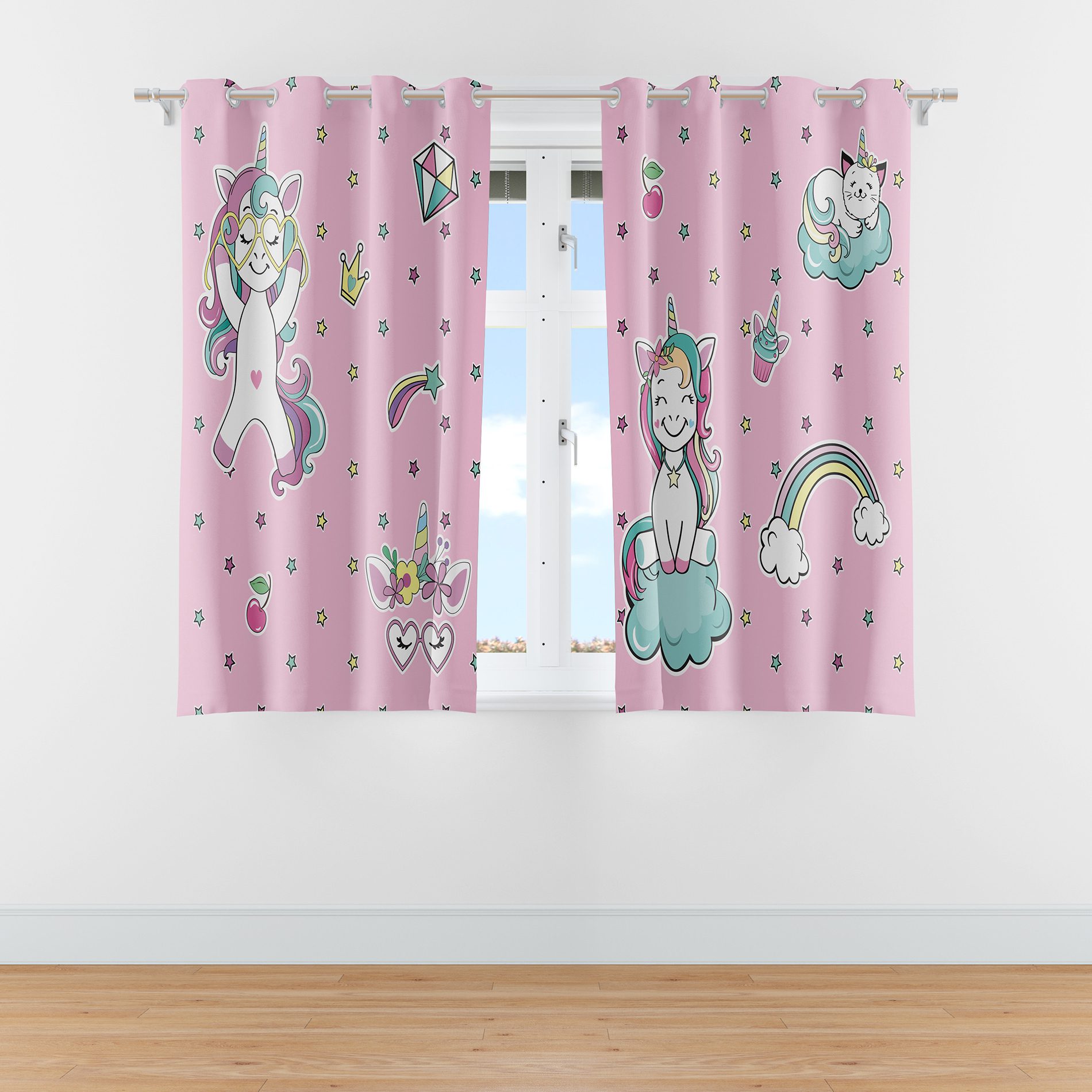 Cortina Infantil Unicórnio Teen para Quarto de Meninas