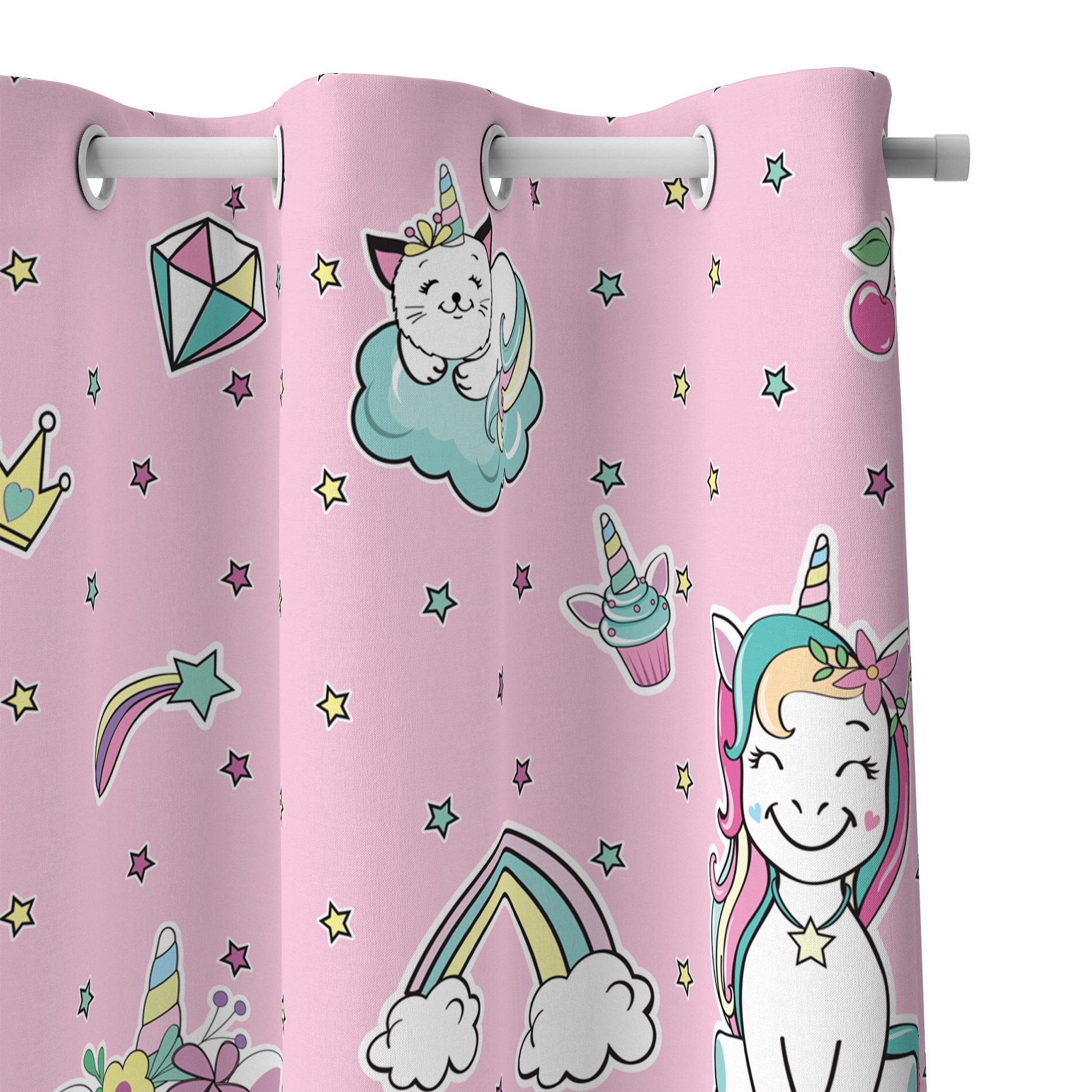 Cortina Infantil Unicórnio Teen para Quarto de Meninas