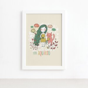 Quadro Signo Aquário Moldura Branca 22x32cm,Quadro Signo Aquário Moldura Branca 22x32cm