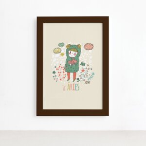 Quadro Signo Áries Moldura Marrom 22x32cm,Quadro Signo Áries Moldura Marrom 22x32cm