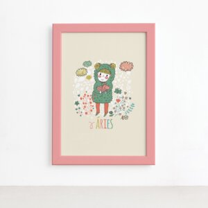 Quadro Signo Áries Moldura Rosa 22x32cm,Quadro Signo Áries Moldura Rosa 22x32cm