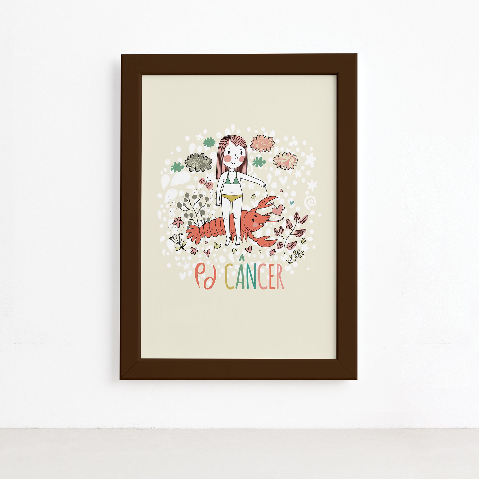 Quadro Signo Câncer Moldura Marrom 22x32cm,Quadro Signo Câncer Moldura Marrom 22x32cm