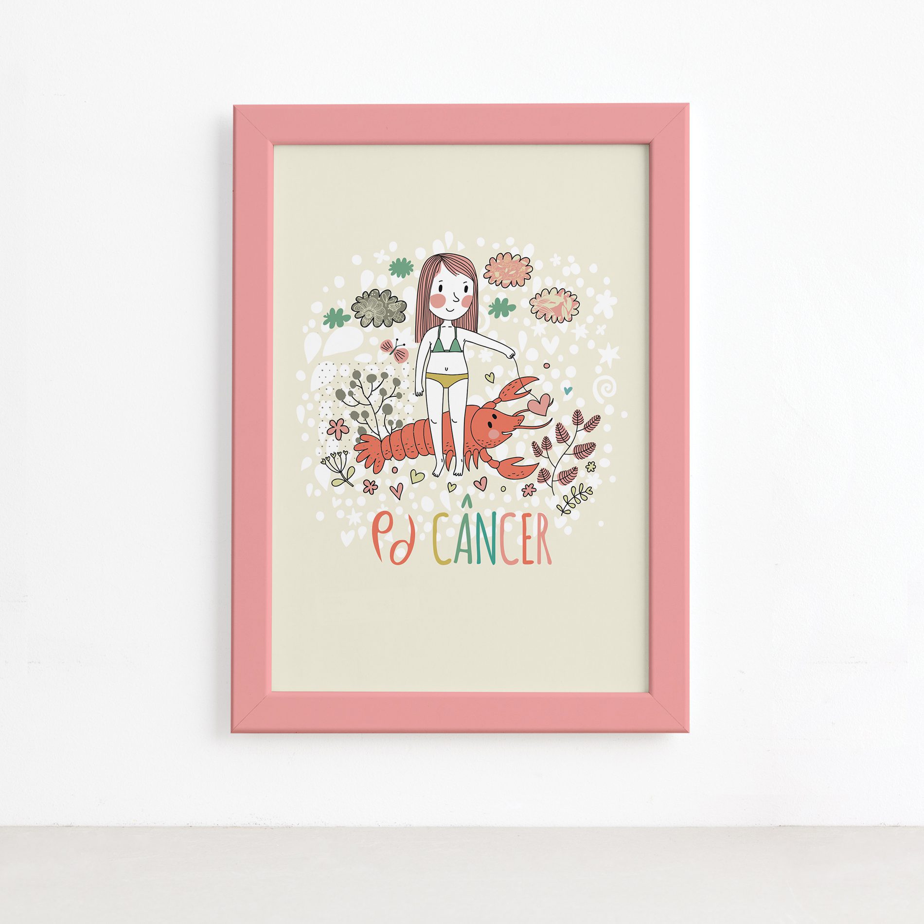Quadro Signo Câncer Moldura Rosa 22x32cm,Quadro Signo Câncer Moldura Rosa 22x32cm