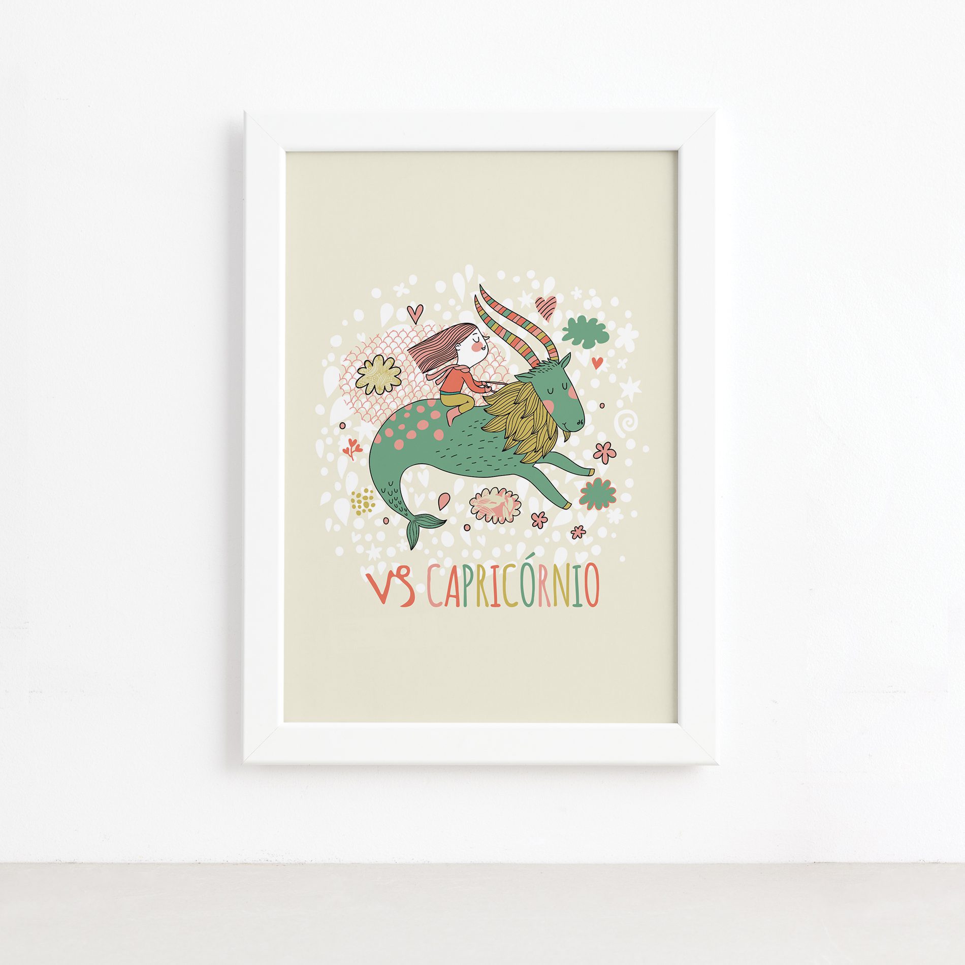 Quadro Signo Capricórnio Moldura Branca 22x32cm,Quadro Signo Capricórnio Moldura Branca 22x32cm