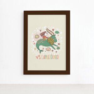 Quadro Signo Capricórnio Moldura Marrom 22x32cm,Quadro Signo Capricórnio Moldura Marrom 22x32cm