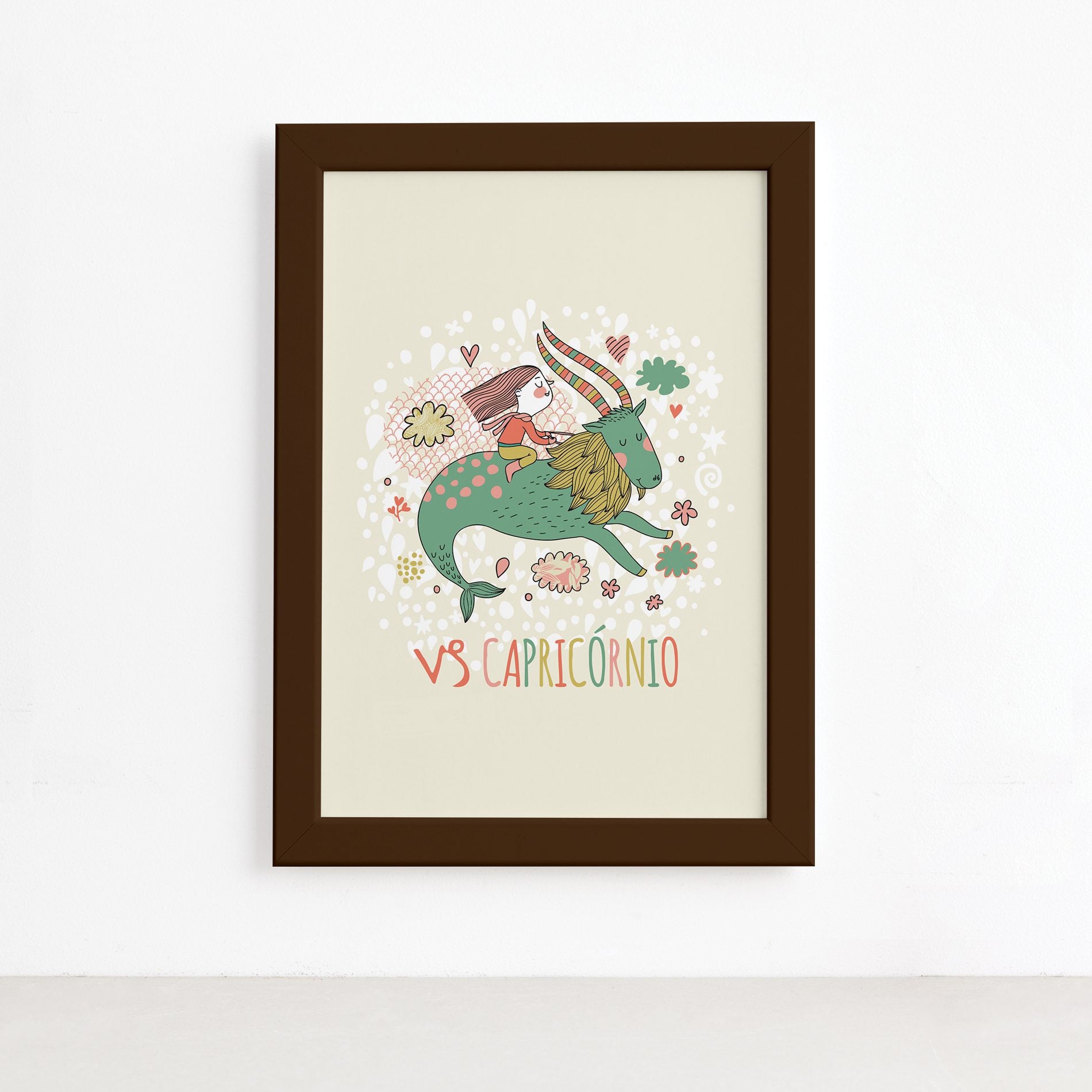 Quadro Signo Capricórnio Moldura Marrom 22x32cm,Quadro Signo Capricórnio Moldura Marrom 22x32cm