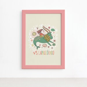 Quadro Signo Capricórnio Moldura Rosa 22x32cm,Quadro Signo Capricórnio Moldura Rosa 22x32cm