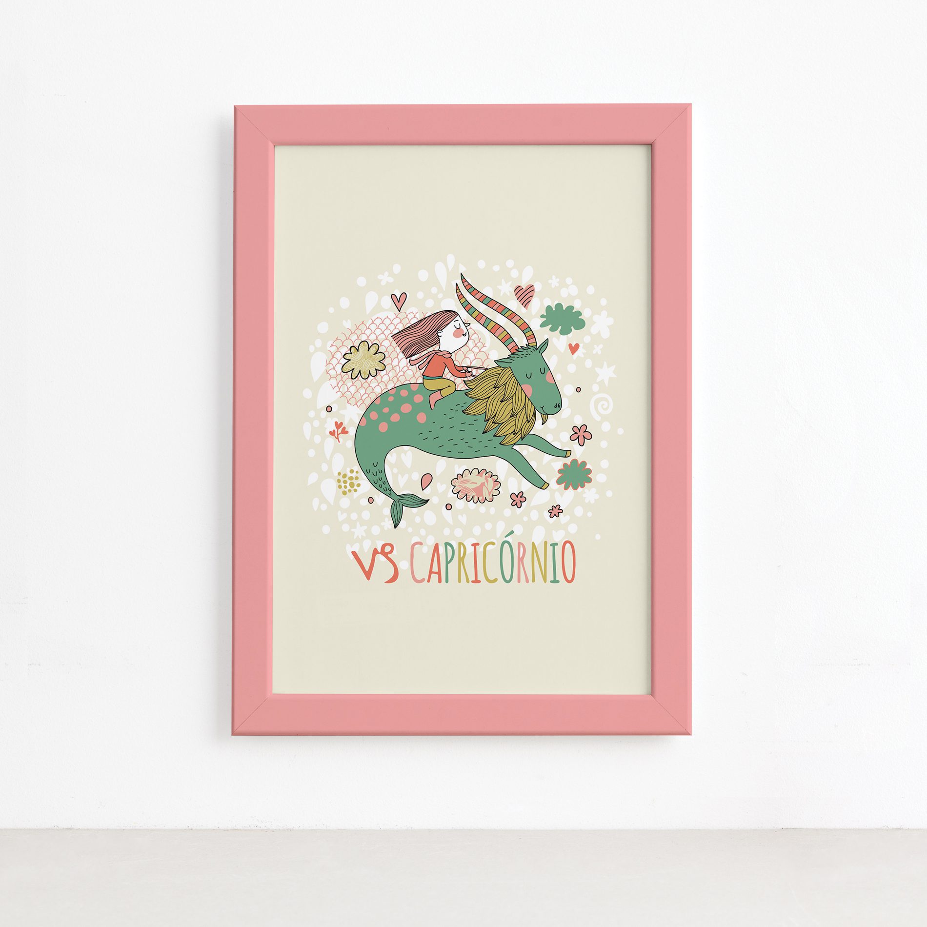 Quadro Signo Capricórnio Moldura Rosa 22x32cm,Quadro Signo Capricórnio Moldura Rosa 22x32cm