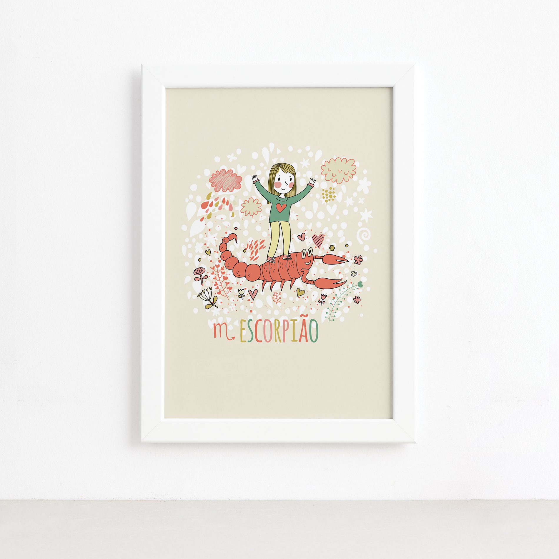 Quadro Signo Escorpião Moldura Branca 22x32cm,Quadro Signo Escorpião Moldura Branca 22x32cm