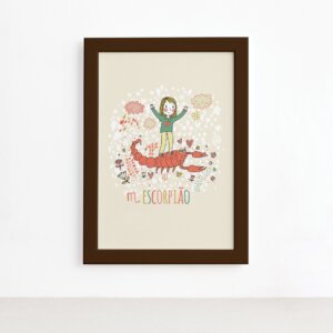 Quadro Signo Escorpião Moldura Marrom 22x32cm,Quadro Signo Escorpião Moldura Marrom 22x32cm