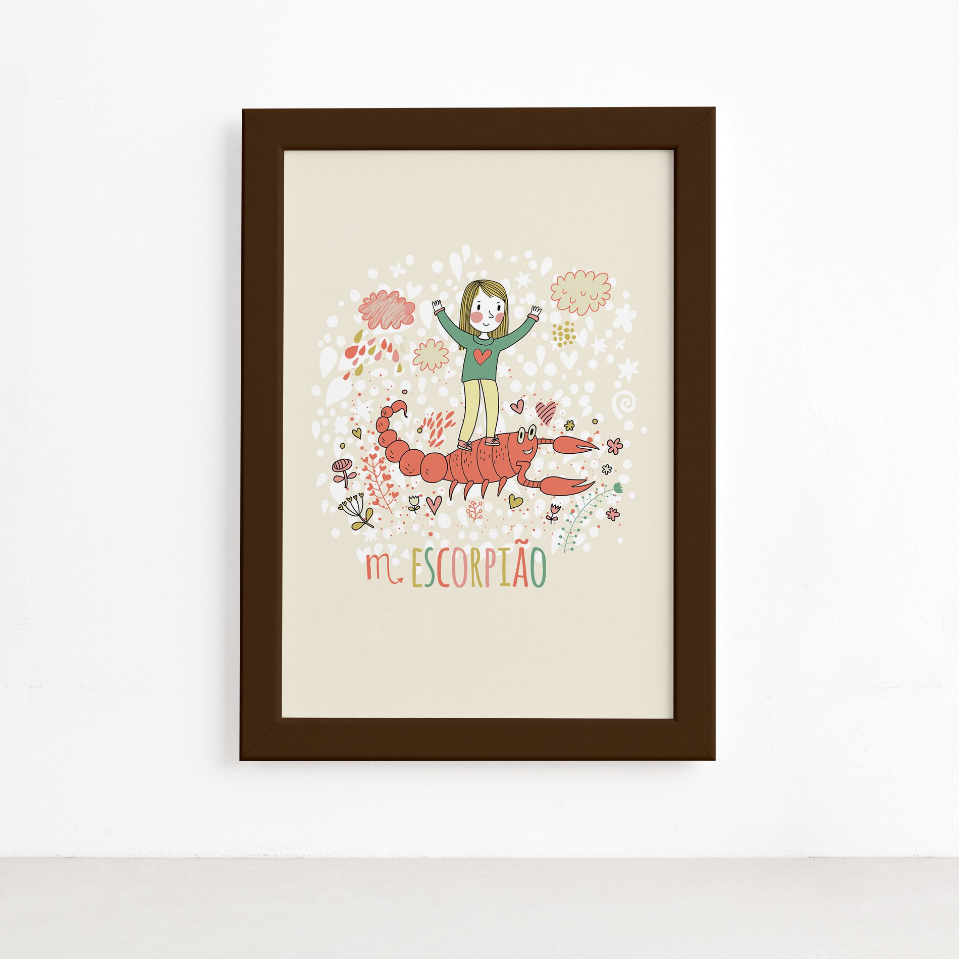 Quadro Signo Escorpião Moldura Marrom 22x32cm,Quadro Signo Escorpião Moldura Marrom 22x32cm