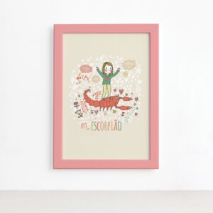 Quadro Signo Escorpião Moldura Rosa 22x32cm,Quadro Signo Escorpião Moldura Rosa 22x32cm