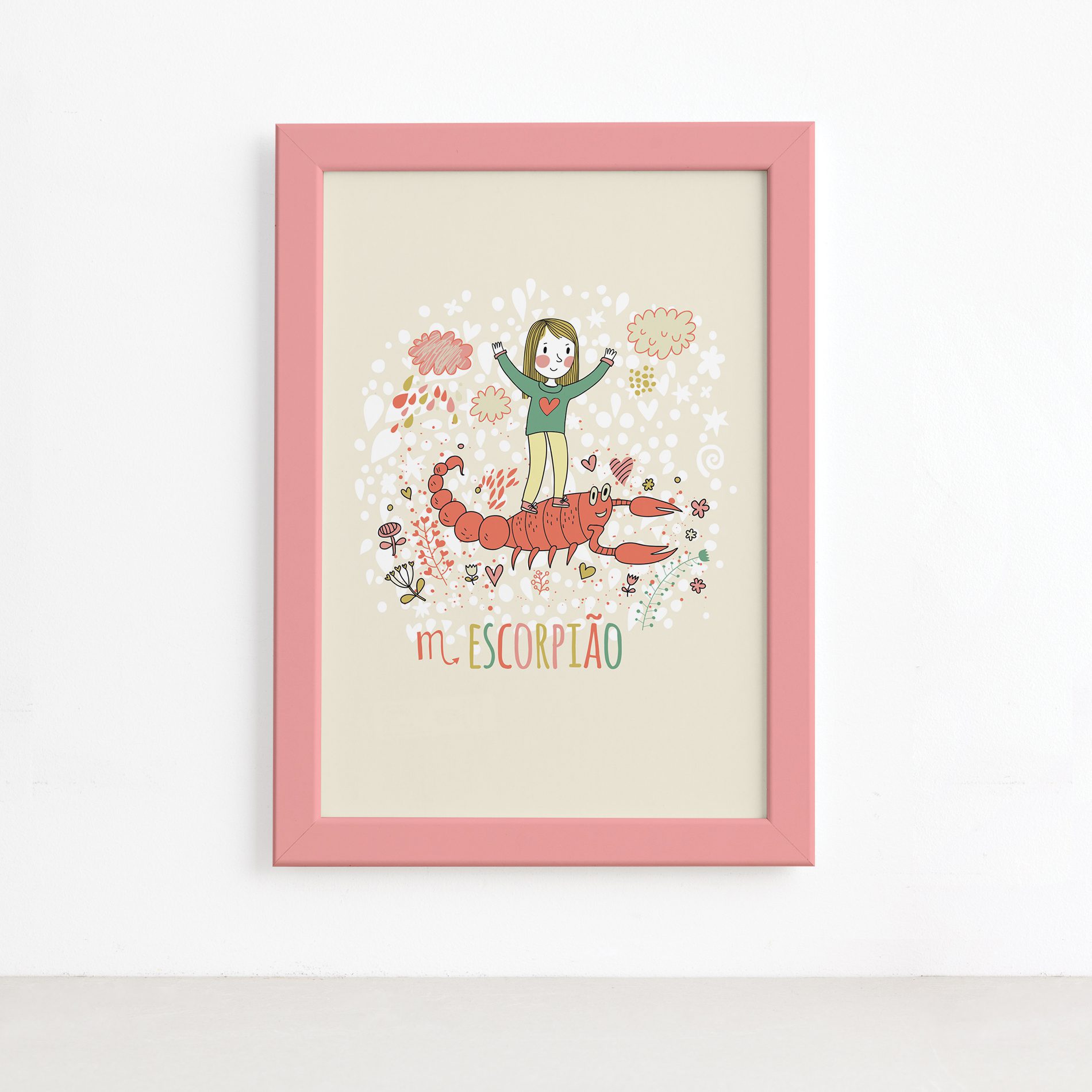 Quadro Signo Escorpião Moldura Rosa 22x32cm,Quadro Signo Escorpião Moldura Rosa 22x32cm