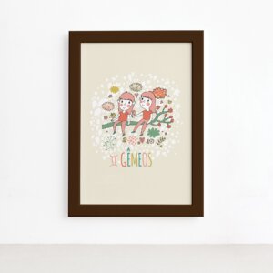 Quadro Signo Gêmeos Moldura Marrom 22x32cm,Quadro Signo Gêmeos Moldura Marrom 22x32cm