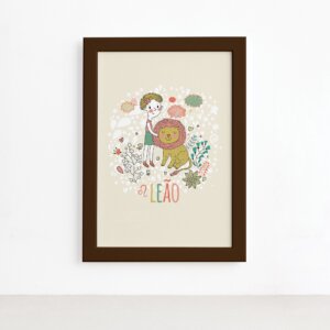 Quadro Signo Leão Moldura Marrom 22x32cm,Quadro Signo Leão Moldura Marrom 22x32cm