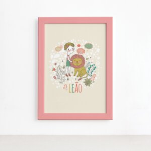 Quadro Signo Leão Moldura Rosa 22x32cm,Quadro Signo Leão Moldura Rosa 22x32cm