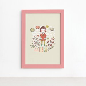 Quadro Signo Libra Moldura Rosa 22x32cm,Quadro Signo Libra Moldura Rosa 22x32cm