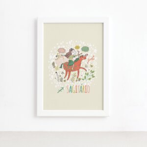 Quadro Signo Sagitário Moldura Branca 22x32cm,Quadro Signo Sagitário Moldura Branca 22x32cm