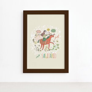 Quadro Signo Sagitário Moldura Marrom 22x32cm,Quadro Signo Sagitário Moldura Marrom 22x32cm