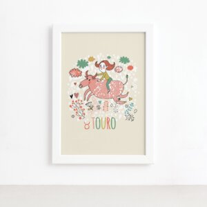 Quadro Signo Touro Moldura Branca 22x32cm,Quadro Signo Touro Moldura Branca 22x32cm