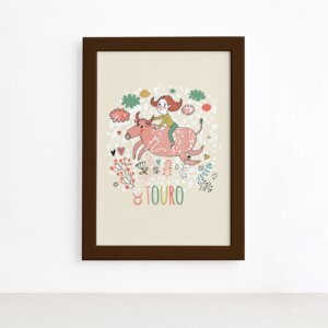 Quadro Signo Touro Moldura Marrom 22x32cm,Quadro Signo Touro Moldura Marrom 22x32cm