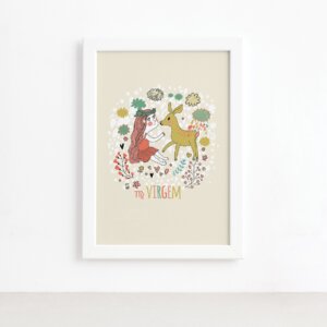 Quadro Signo Virgem Moldura Branca 22x32cm,Quadro Signo Virgem Moldura Branca 22x32cm