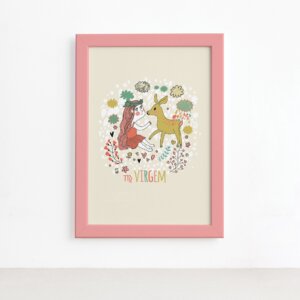 Quadro Signo Virgem Moldura Rosa 22x32cm,Quadro Signo Virgem Moldura Rosa 22x32cm